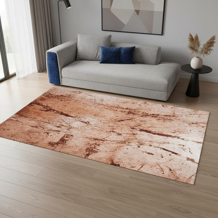 5' X 7' Abstract Washable Area Rug With UV Protection (609954) - Orange / Brown / White