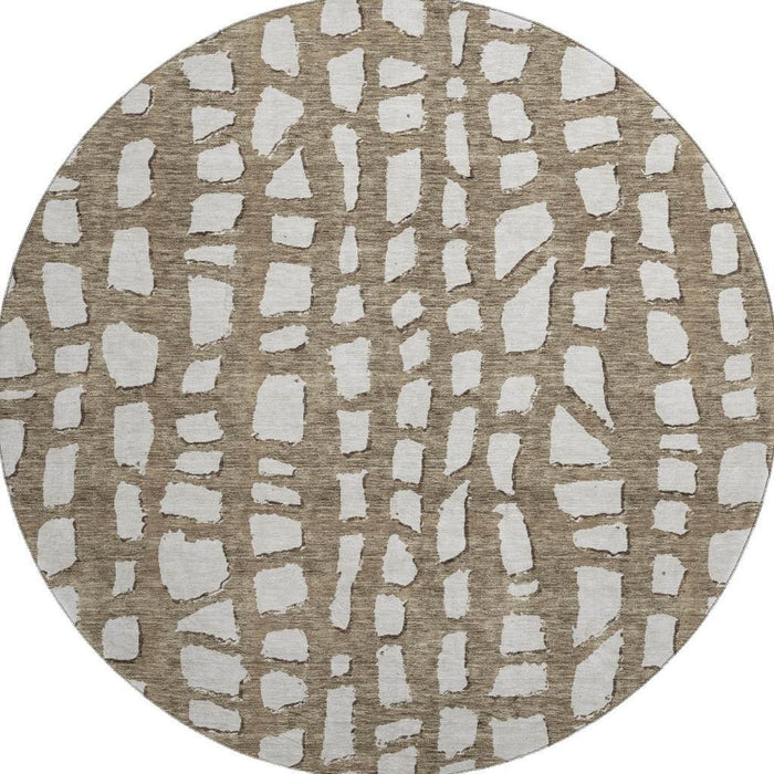 8' Cobblestone Washable Round Rug With UV Protection - Brown And Ivory