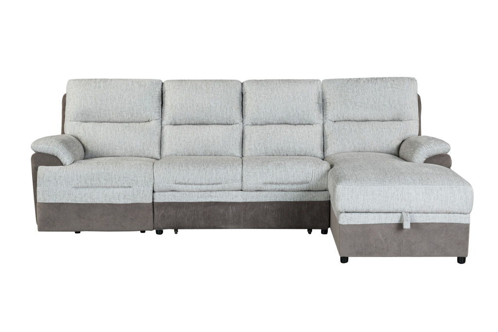 Fabric Sleeper L Shaped Three Piece Sofa Storage Chaise Sectional - Beige / Brown