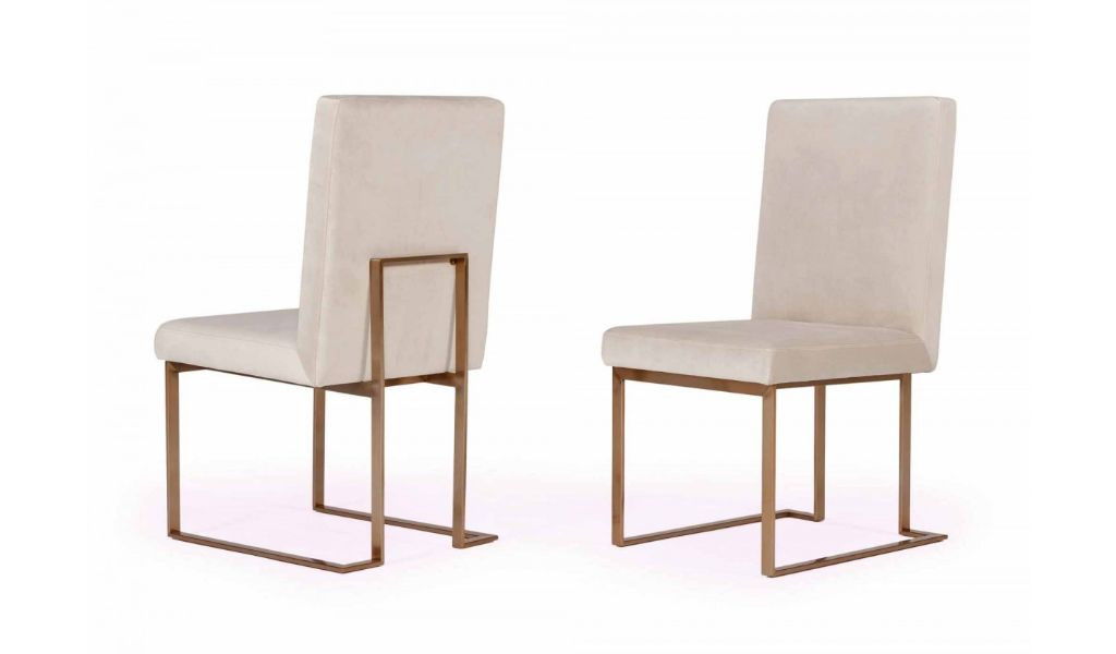 Upholstered Velvet Dining Side Chairs (Set of 2) - Beige