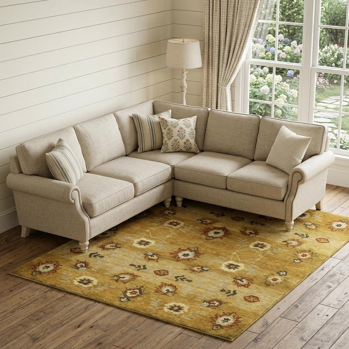 9' X 12' Wool Floral Hand Knotted Area Rug (744339) - Gold / Tan / Red