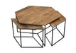 Set of four geometric wooden nesting coffee tables by HomeRoots in brown and black with modern, angular design.