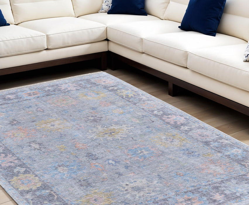 8' X 10' Floral Hand Woven Distressed Area Rug With Fringe - Orange