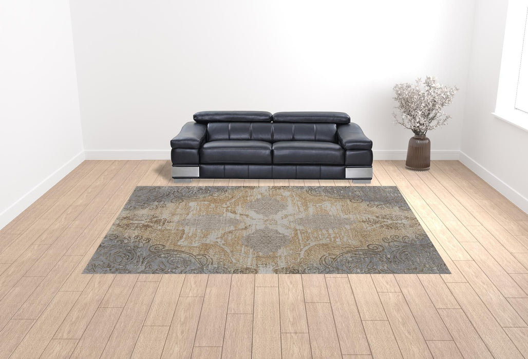 10' x 14' Floral Power Loom Area Rug - Silver Tan And Gray