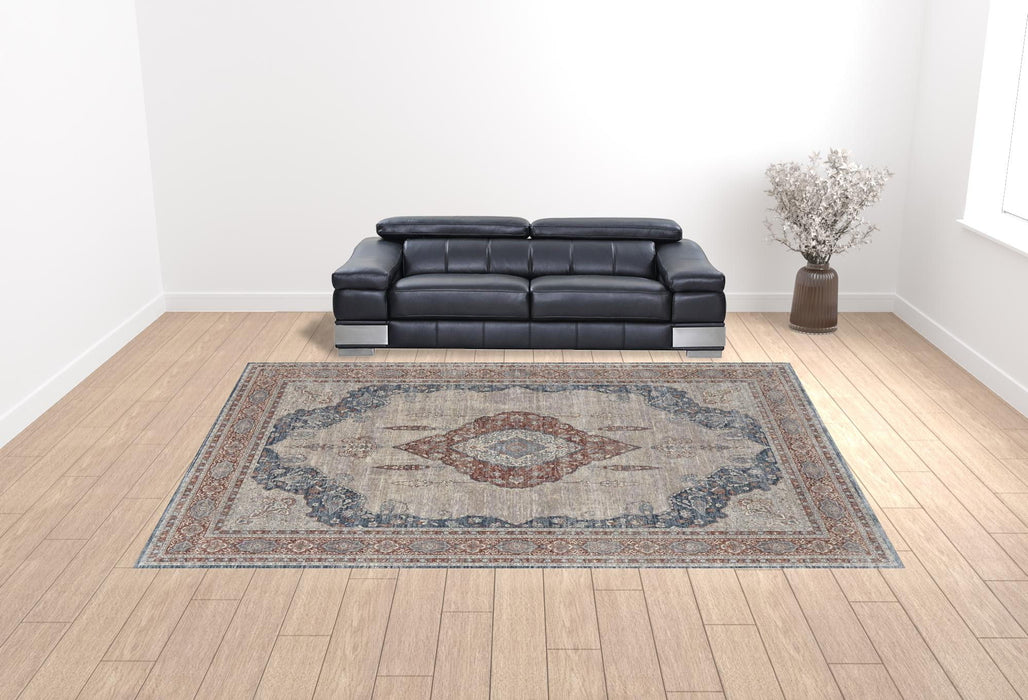 12' x 15' Floral Power Loom Stain Resistant Area Rug - Gray Red And Blue