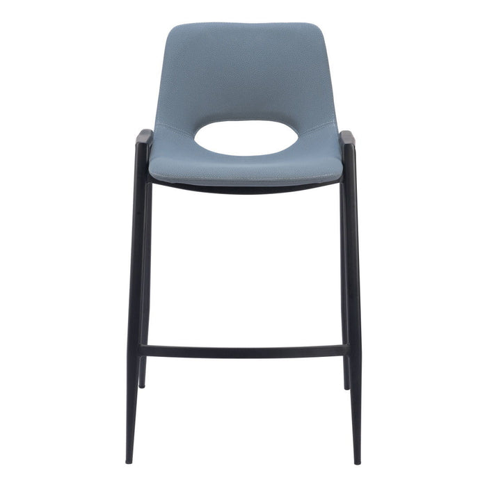 26" Faux Leather And Steel Low Back Counter Height Bar Chairs (Set of 2) - Blue / Black