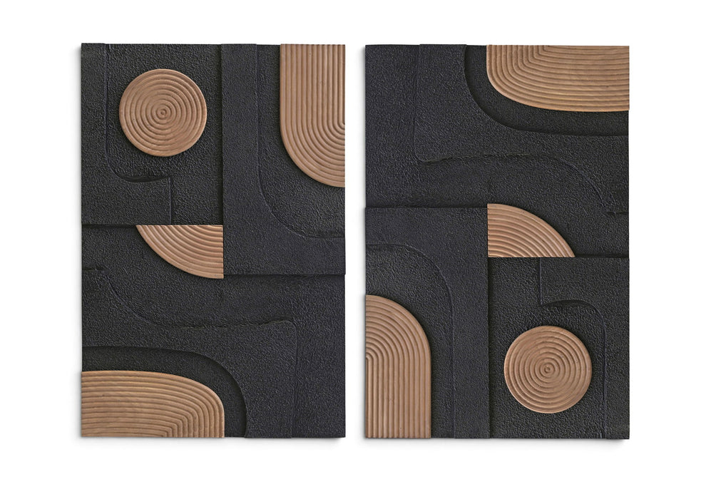 Decorative Element Mango Wood 2-Piece Wall Art by Meridian Furniture, featuring natural mango wood with modern geometric design.