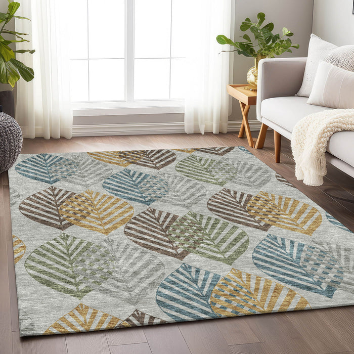 10' X 14' Transitional Floral Washable Area Rug With UV Protection - Gray