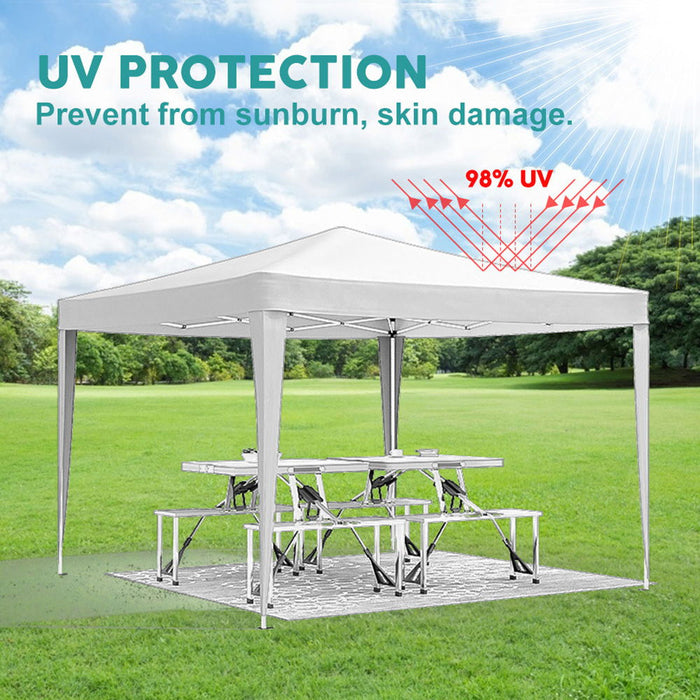 Giga 10x10 ft folding canopy with removable sidewalls, portable outdoor event shelter, UV protection, and carry bag for parties and camping.