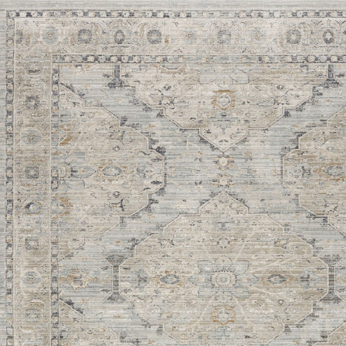 10' X 14' Floral Distressed Area Rug With Fringe (546451) - Ivory / Tan / Light Blue