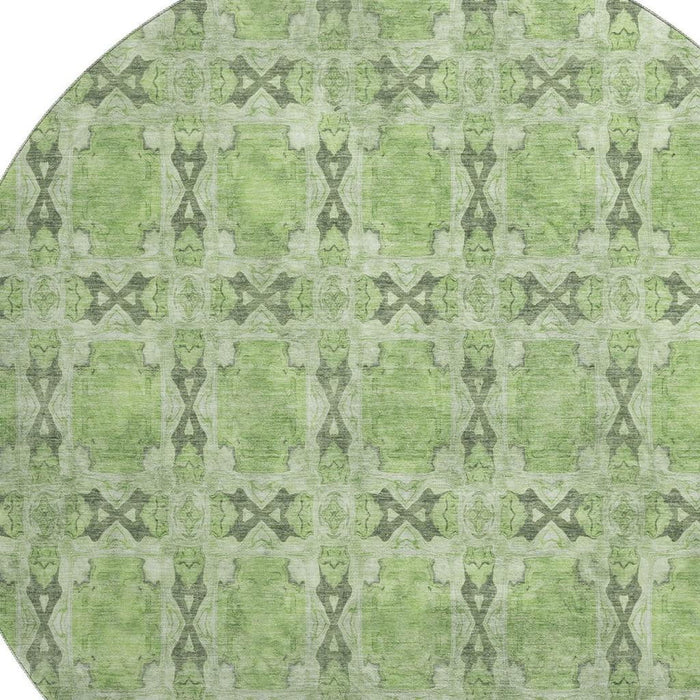 8' Floral Medallion Washable Round Rug With UV Protection (649489) - Green / Gray / Ivory