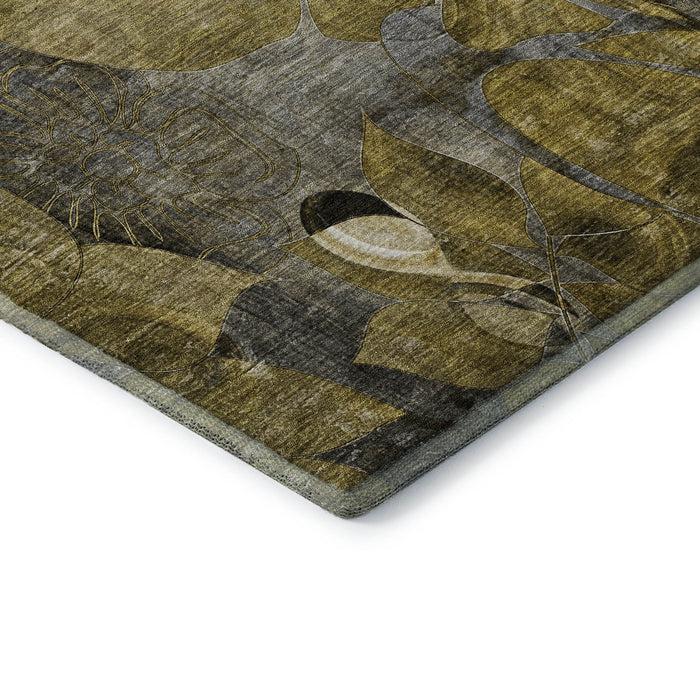 9' X 12' Abstract Distressed Washable Area Rug With UV Protection (648975) - Brown / Beige / Gold