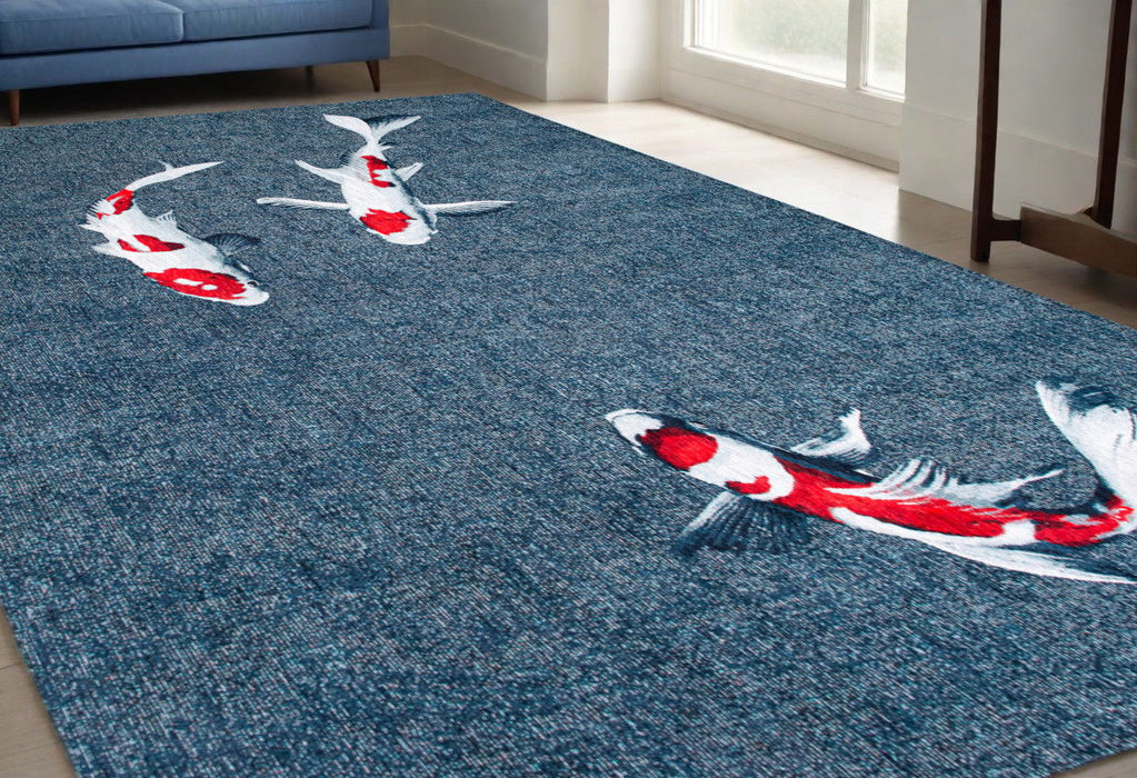 5' X 7' Abstract Washable Area Rug (552035) - Blue / White