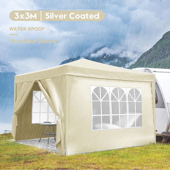 Giga 10x10 ft folding canopy with removable sidewalls, portable outdoor event shelter, UPF 50+ gazebo for parties and camping.