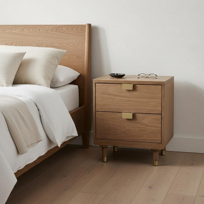 2 Drawer Nightstand - Sandy Brown And Gold