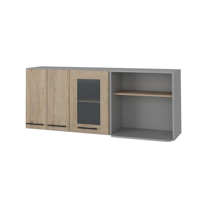 Wood Wall Mounted Accent Cabinet With Three Doors - Gray / Natural