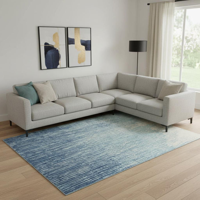 9' X 12' Abstract Power Loom Area Rug (522407) - Blue / Ivory