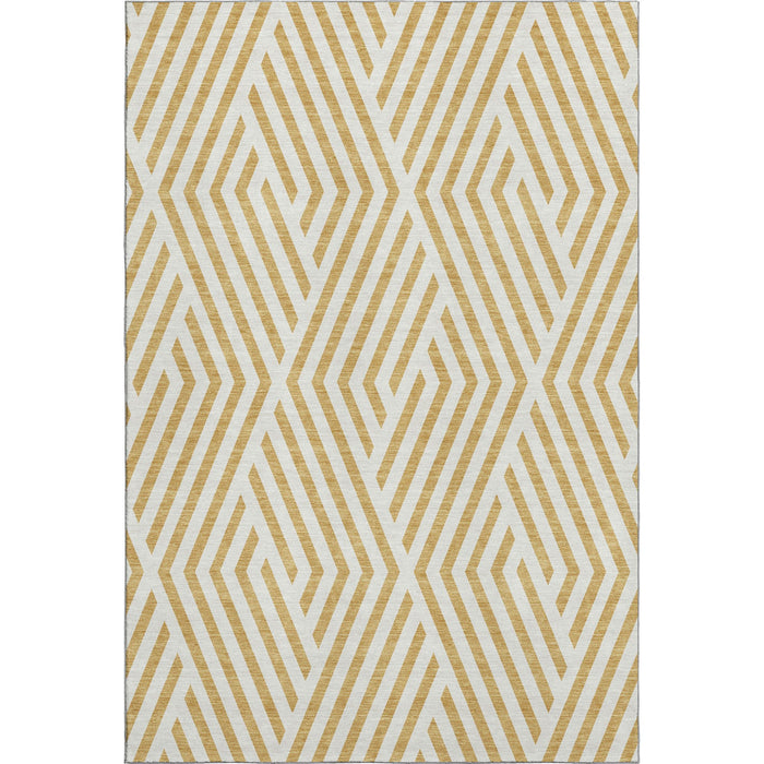 10' X 14' Geometric Washable Area Rug With UV Protection (648538) - Gold / Ivory