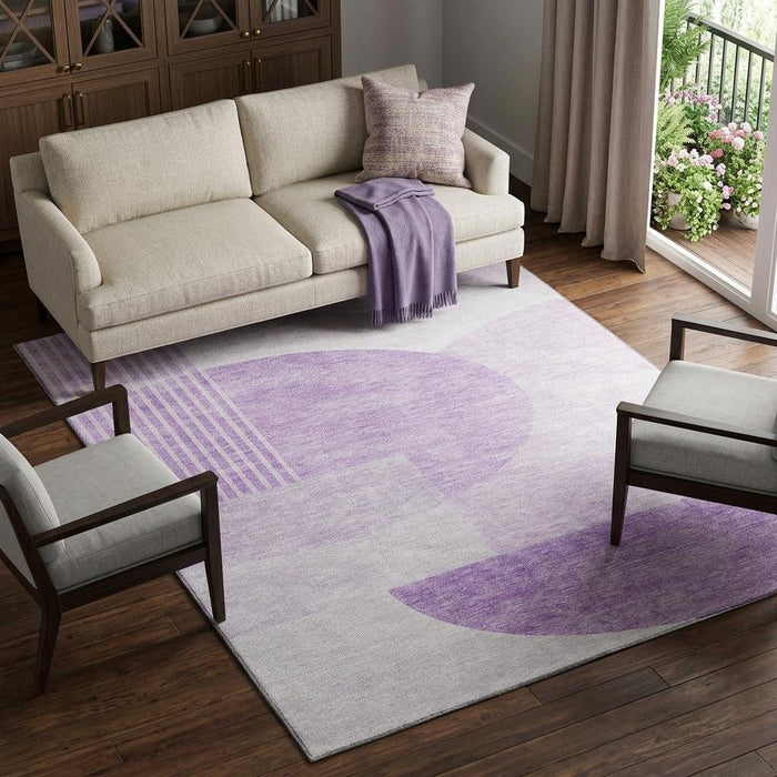 8' X 10' Geometric Washable Area Rug With UV Protection (655858) - Purple / Ivory