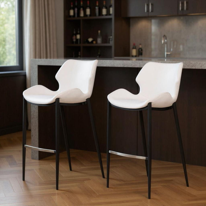 Faux Leather And Steel Low Back Bar Height Bar Chairs (Set of 2) - White And Black