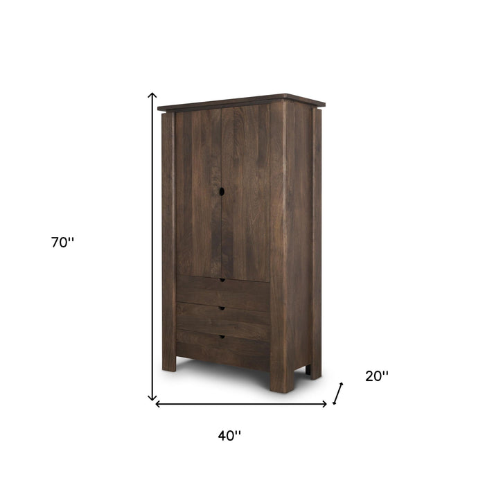 40" Solid Wood Curio Cabinet With Two Doors And Three Drawers - Dark Brown