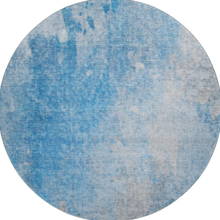 8' Abstract Washable Round Rug With UV Protection (649387) - Blue / Gray