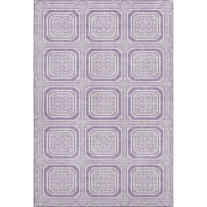 10' X 14' Geometric Washable Area Rug With UV Protection (693804) - Lavender / Ivory