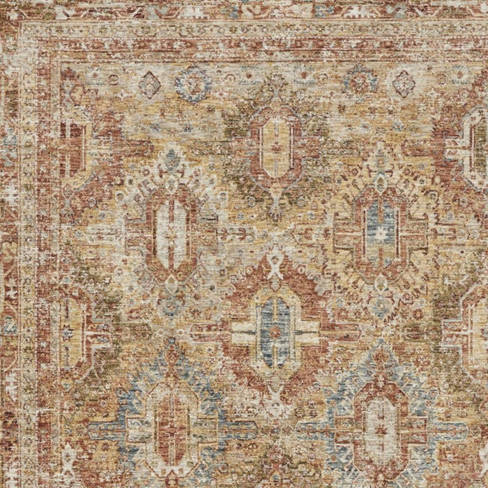 4' X 6' Geometric Distressed Area Rug (553103) - Rust / Ivory / Blue