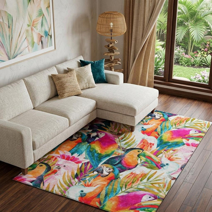 9' X 12' Geometric Washable Area Rug With UV Protection (646336) - Rainbow / Ivory
