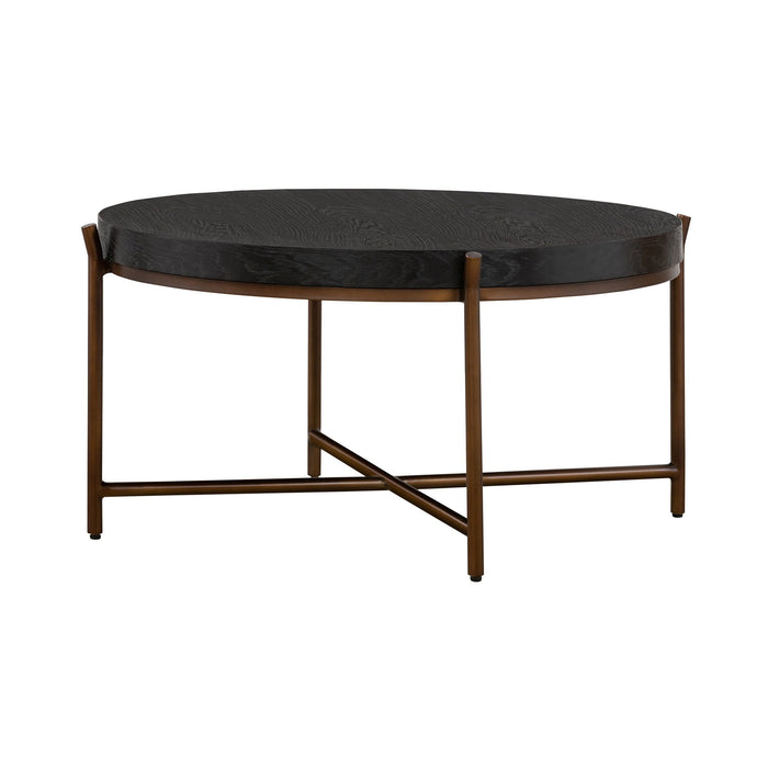 Solid Wood And Metal Round Coffee Table - Black And Brown