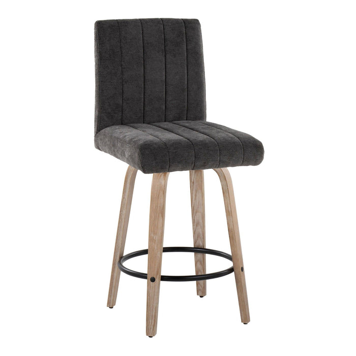 Hannah - 26" Fixed-Height Counter Stool With Swivel And Round Black Metal Footrest (Set of 2) - Whitewashed Wood