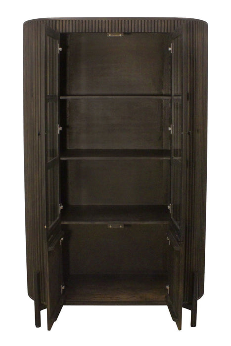 Solid Wood Iron Accent Cabinet With Four Doors - Espresso / Black