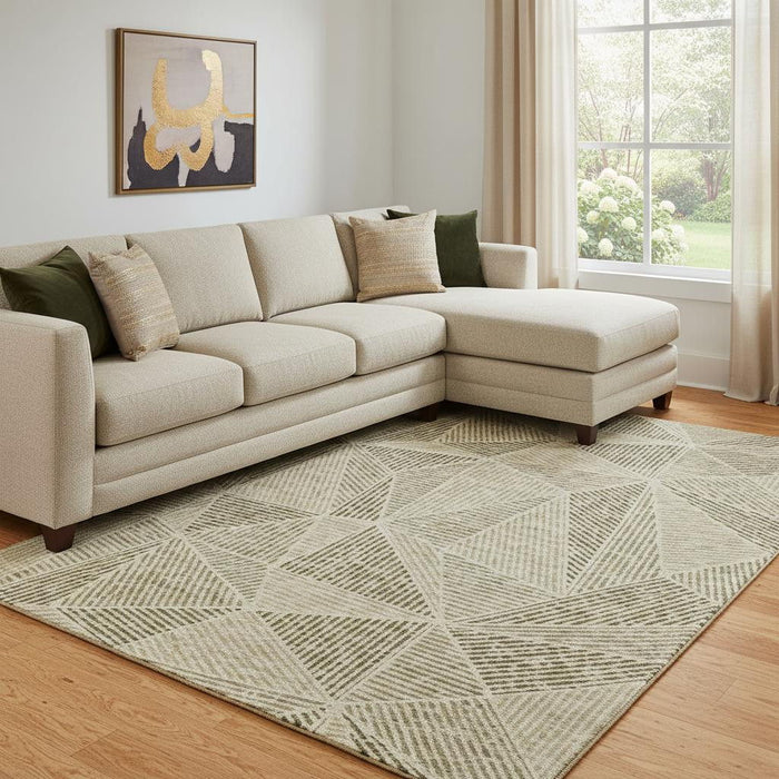 10' X 14' Geometric Washable Area Rug With UV Protection (651965) - Khaki / Beige