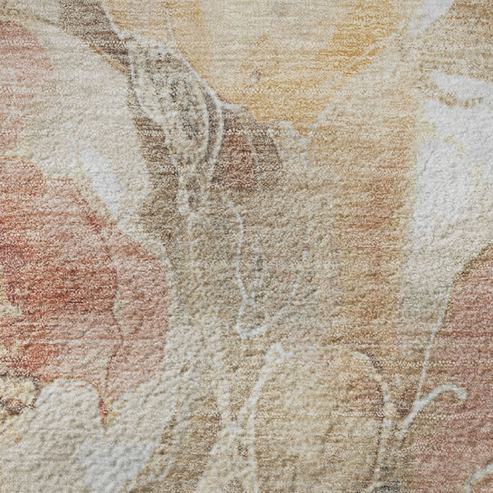 10' X 14' Floral Washable Area Rug With UV Protection (706073) - Peach / Gold / Beige
