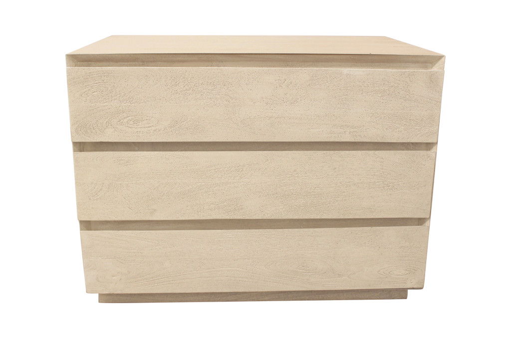 24" Solid Wood Ribbed Texturere Three Drawer Nightstand - Natural