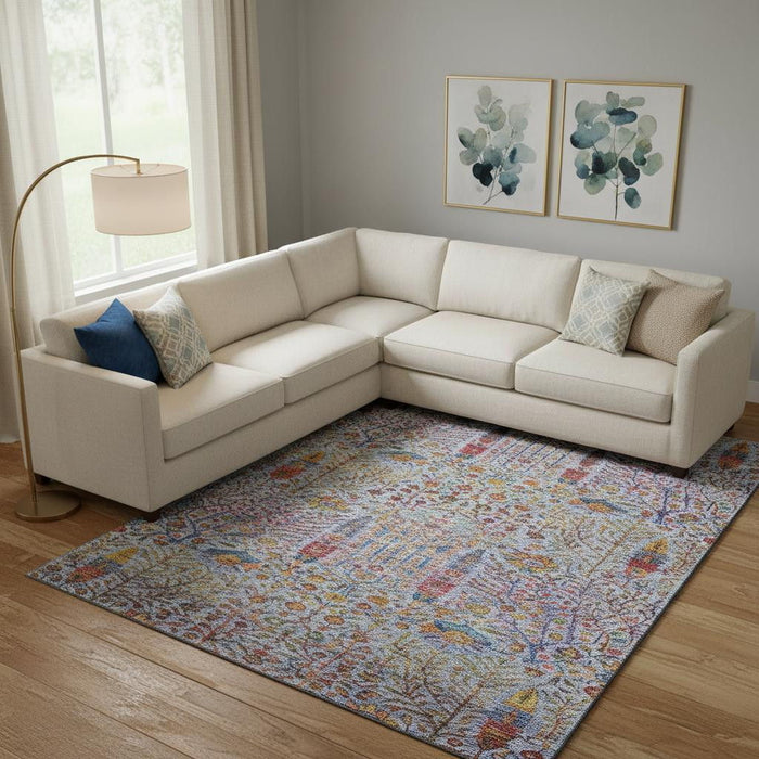 10' X 14' Floral Vines Washable Area Rug With UV Protection (716605) - Blue / Red