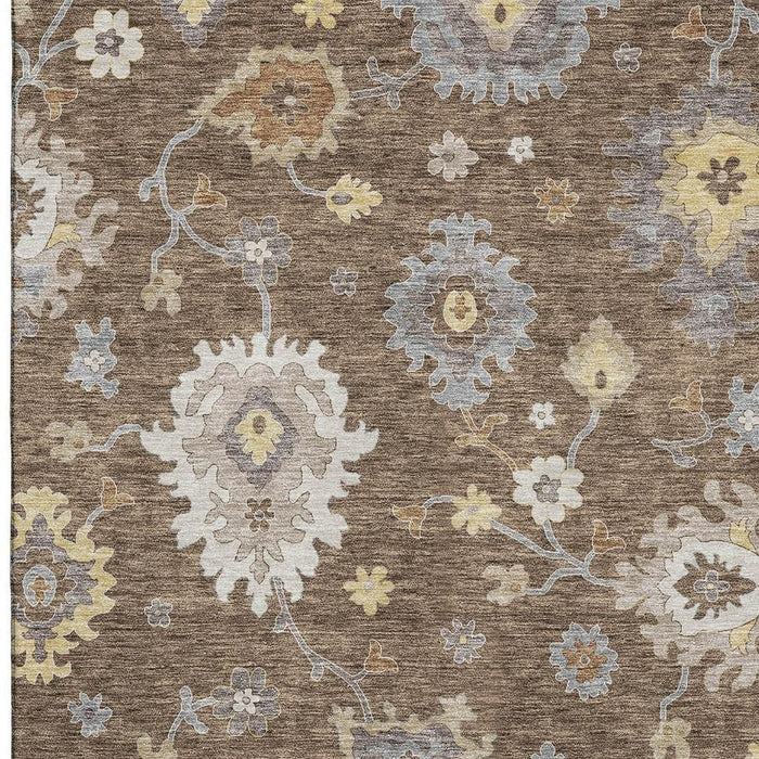10' X 14' Floral Medallion Washable Area Rug With UV Protection - Chocolate