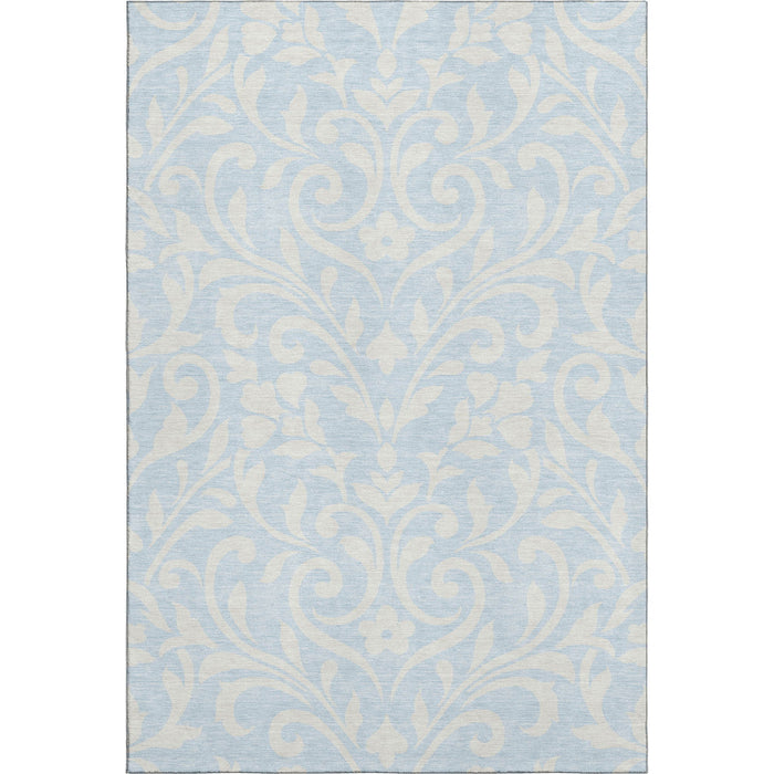 10' X 14' Floral Washable Area Rug With UV Protection (669654) - Sky Blue / Ivory