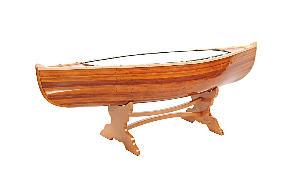 Solid Wood And Glass Canoe Coffee Table - Natural