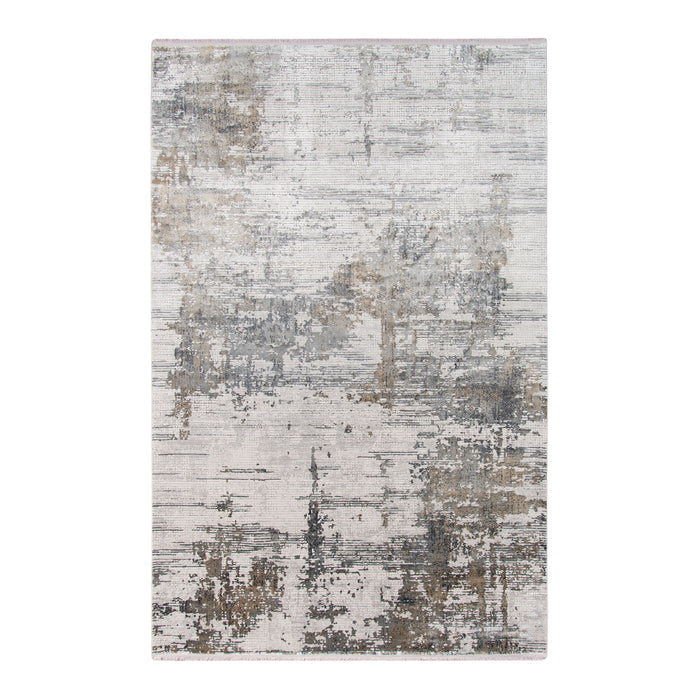3' X 10' Contemporary Abstract Runner Rug With Fringe - Ivory