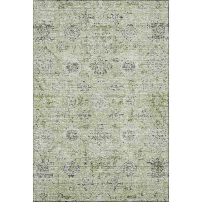 10' X 14' Damask Washable Area Rug With UV Protection (684570) - Artichoke Green / Gray / Silver