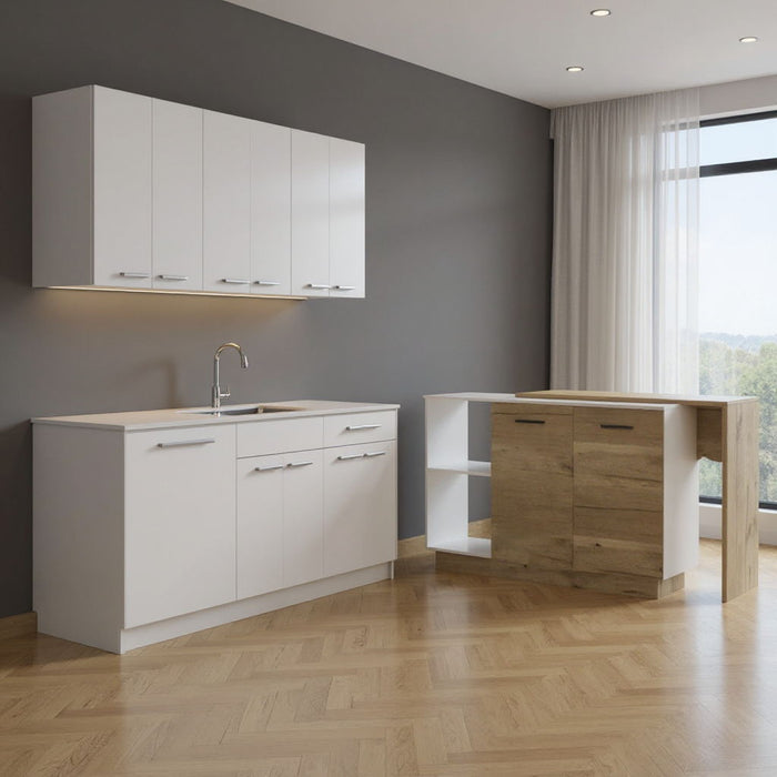 59" Wood Kitchen Island Set With Storage - Natural / White