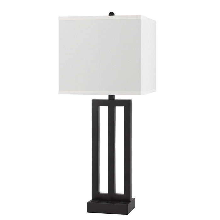 Metal USB Table Lamp With White Shade - Black