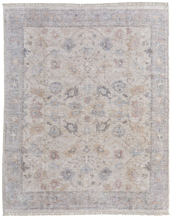 8' X 10' Floral Hand Woven Distressed Area Rug With Fringe - Ivory