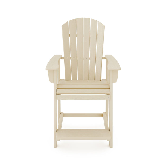 Giga Adirondack style counter chair made of HDPE poly lumber, ideal for dining, patio, and garden seating with comfortable design