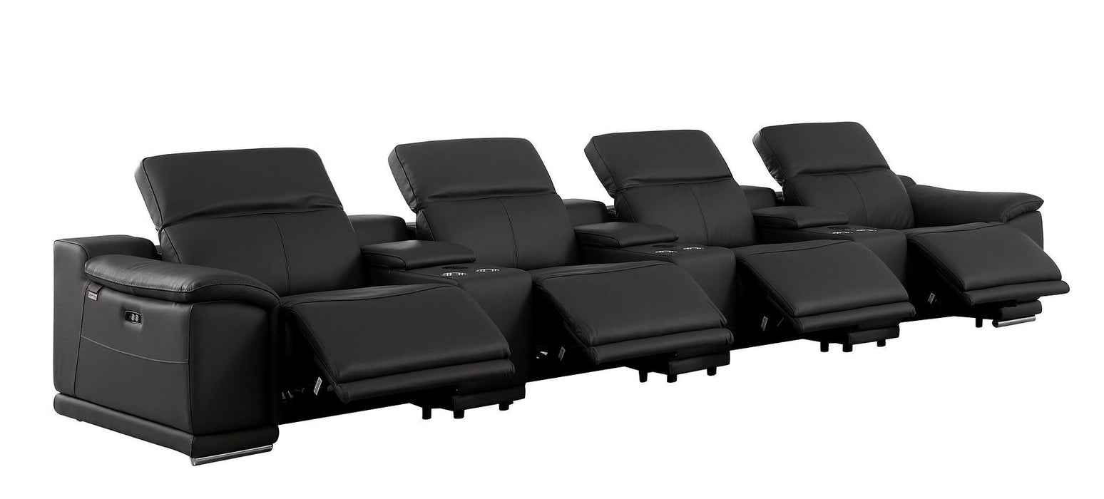 Italian Leather Reclining Metal USB Sofa (720412) - Black