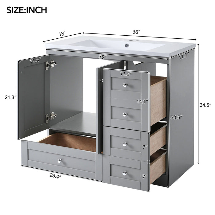 Giga shaker free-standing bathroom vanity cabinet with sink, soft-close drawers and doors, modern bathroom storage solution