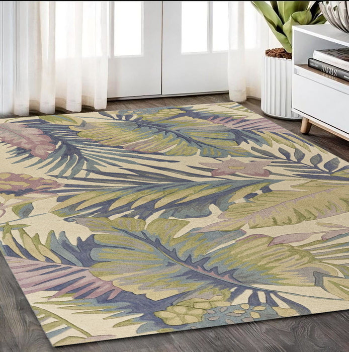 5' x 8' Hand Tufted Tropical Plants Indoor Area Rug - Pastel Ivory