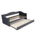 Gray Giga twin size upholstered daybed with trundle and USB charging ports, ideal for modern bedroom decor.