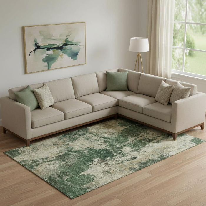 10' X 14' Abstract Washable Area Rug With UV Protection (716948) - Fern Green / Beige